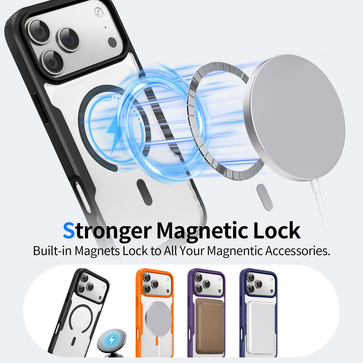 For iPhone 17 Pro Fighter Series Acrylic + TPU Airbag Shockproof Magnetic Phone Case - Black - EDA009787904A