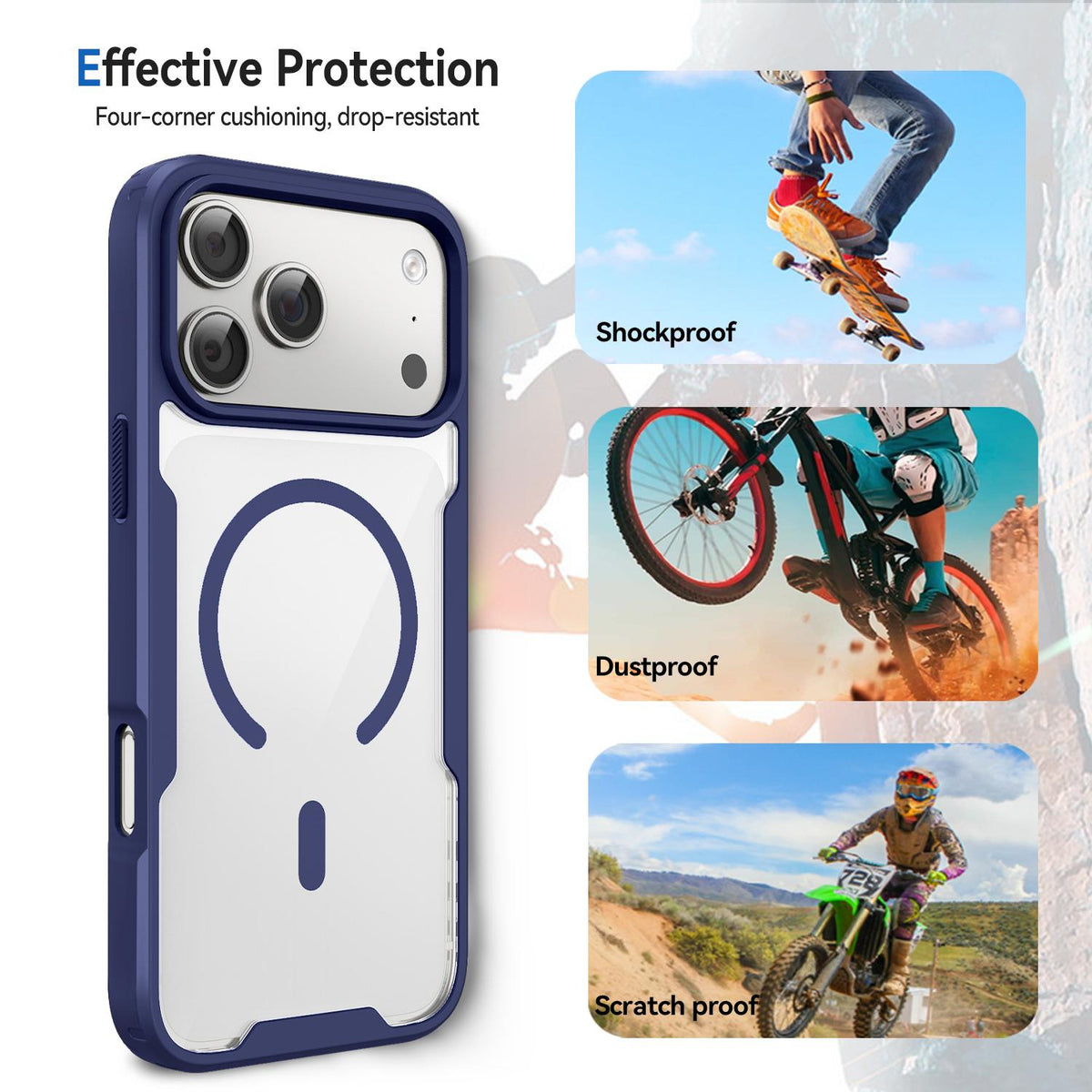 For iPhone 17 Pro Fighter Series Acrylic + TPU Airbag Shockproof Magnetic Phone Case - Blue - EDA009787904B