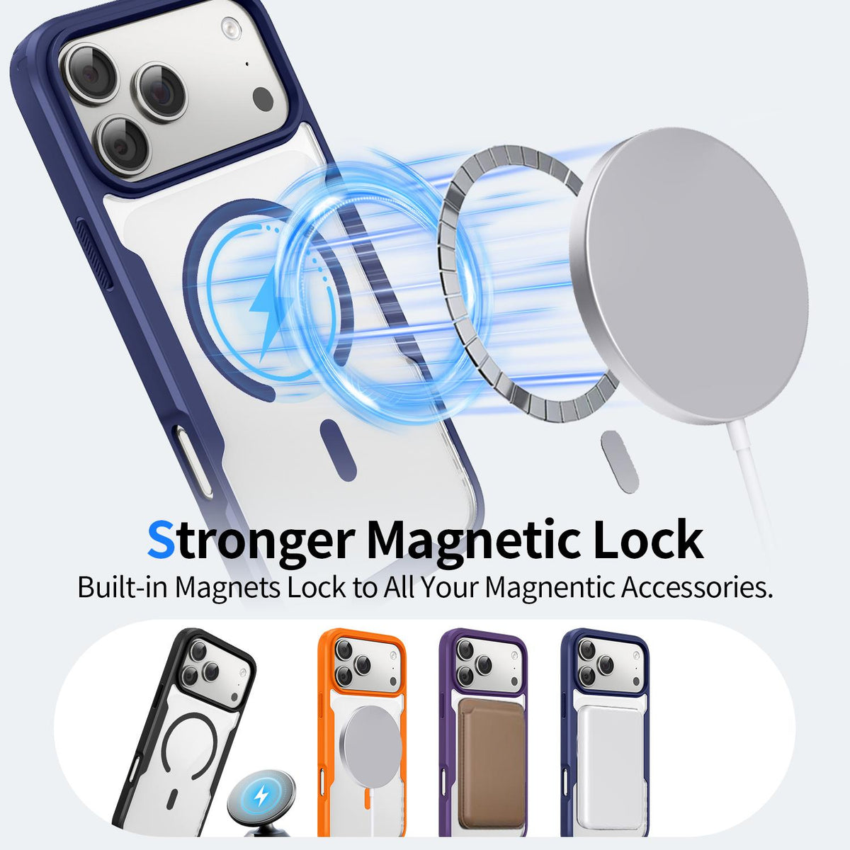 For iPhone 17 Pro Fighter Series Acrylic + TPU Airbag Shockproof Magnetic Phone Case - Blue - EDA009787904B