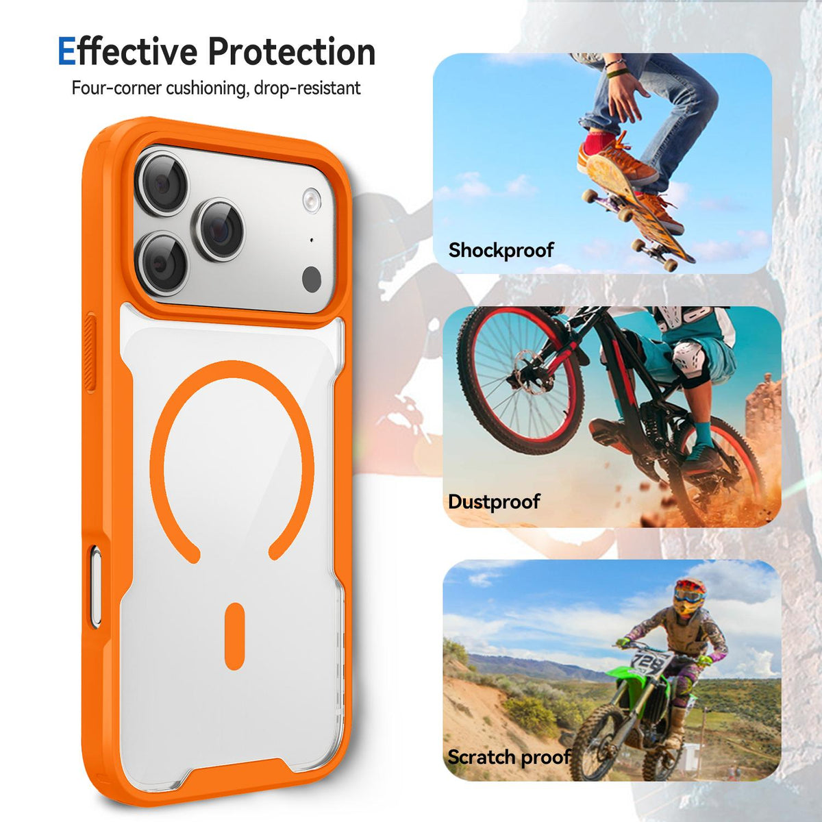 For iPhone 17 Pro Fighter Series Acrylic + TPU Airbag Shockproof Magnetic Phone Case - Orange - EDA009787904C