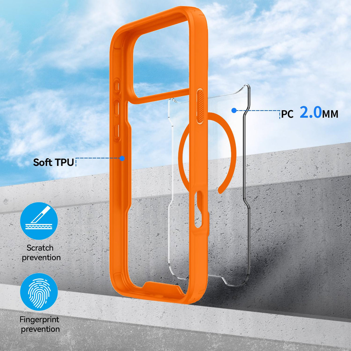 For iPhone 17 Pro Fighter Series Acrylic + TPU Airbag Shockproof Magnetic Phone Case - Orange - EDA009787904C