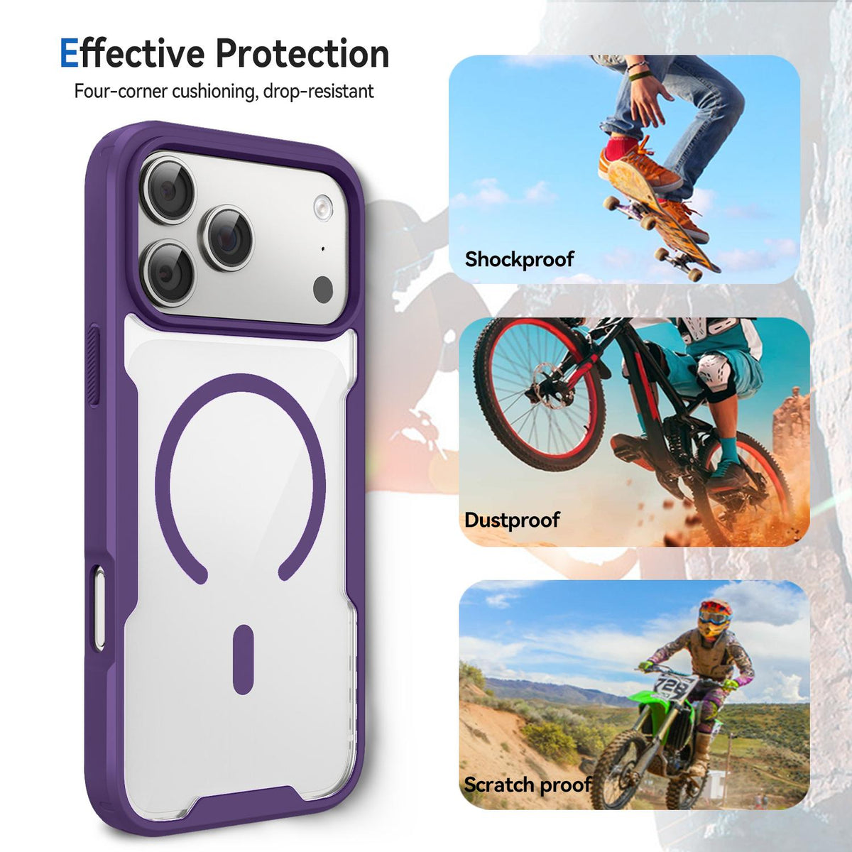 For iPhone 17 Pro Fighter Series Acrylic + TPU Airbag Shockproof Magnetic Phone Case - Purple - EDA009787904D