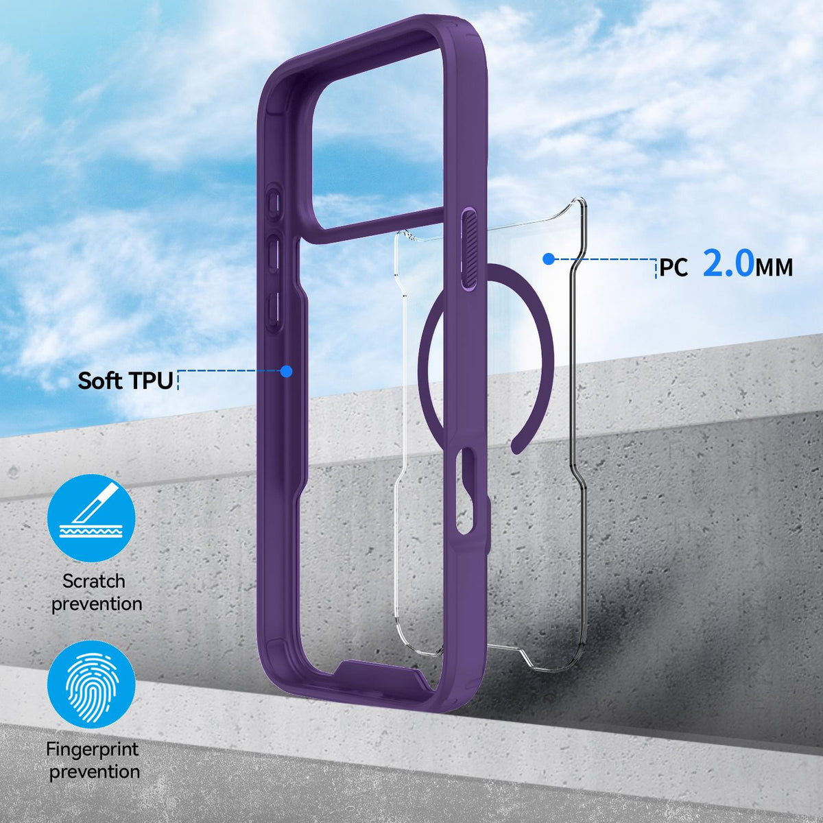 For iPhone 17 Pro Fighter Series Acrylic + TPU Airbag Shockproof Magnetic Phone Case - Purple - EDA009787904D