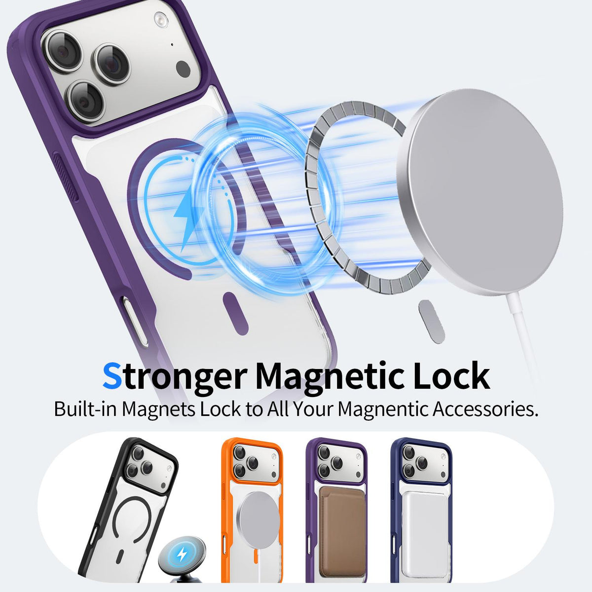 For iPhone 17 Pro Fighter Series Acrylic + TPU Airbag Shockproof Magnetic Phone Case - Purple - EDA009787904D