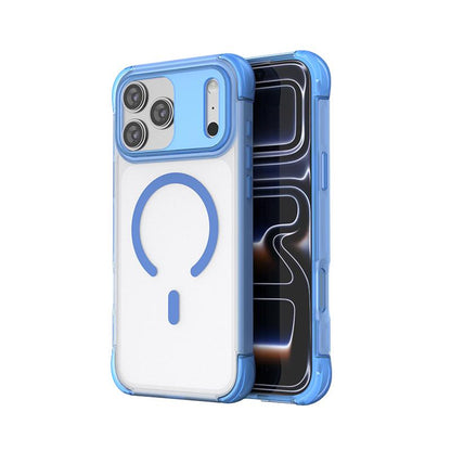 For iPhone 17 Pro Max Four Corner Airbag Transparent Skin Feel Magnetic Phone Case - Blue - EDA009789101B