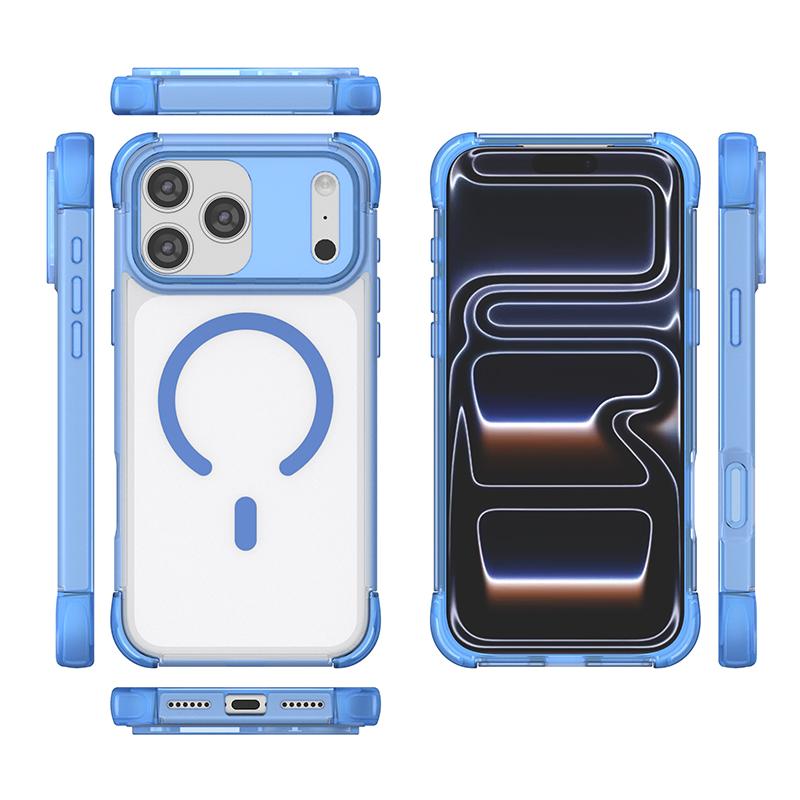 For iPhone 17 Pro Max Four Corner Airbag Transparent Skin Feel Magnetic Phone Case - Blue - EDA009789101B