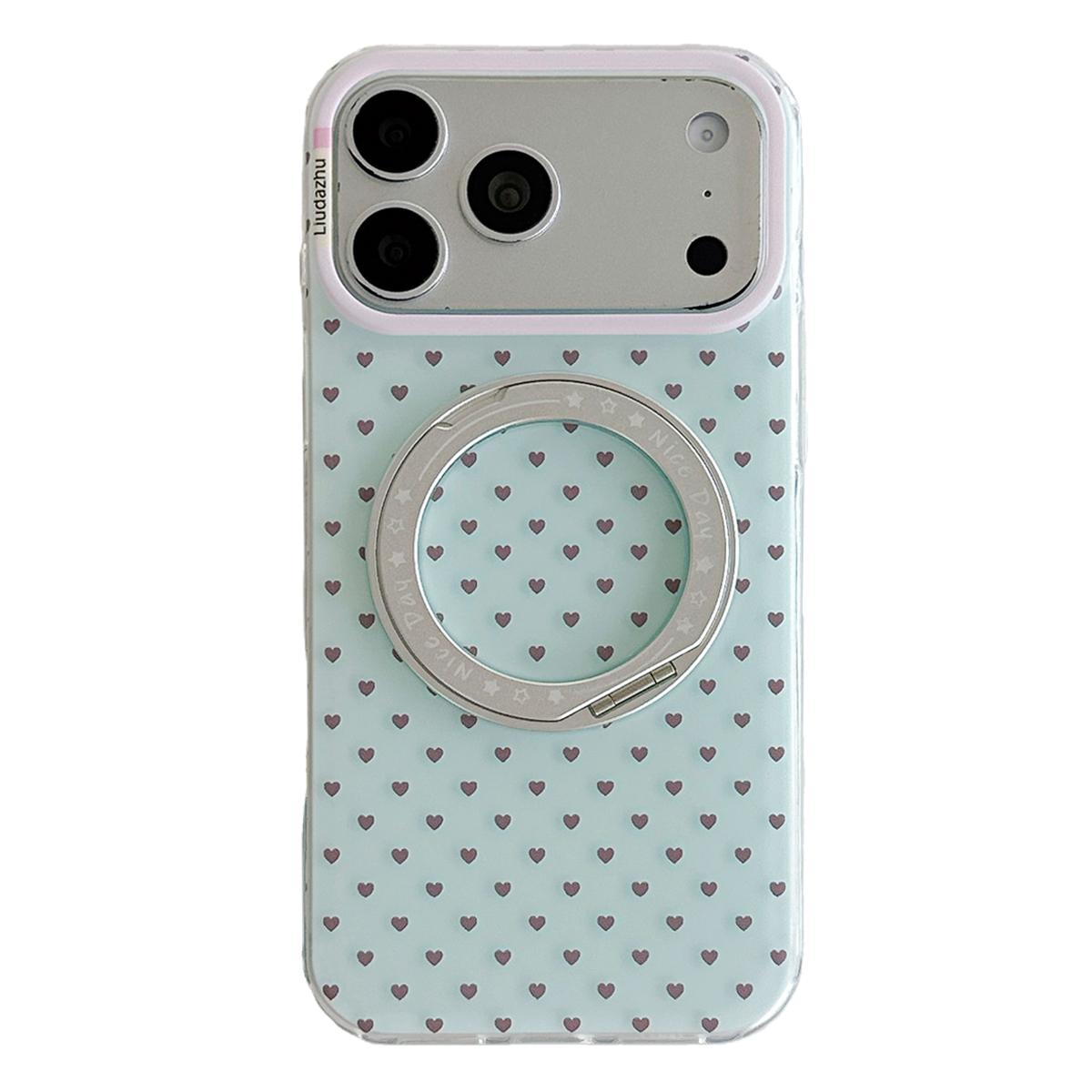 For iPhone 17 Pro Max Minimalist Heart Pattern 360 Rotating Holder Magnetic Phone Case - Light Green - EDA009790601B