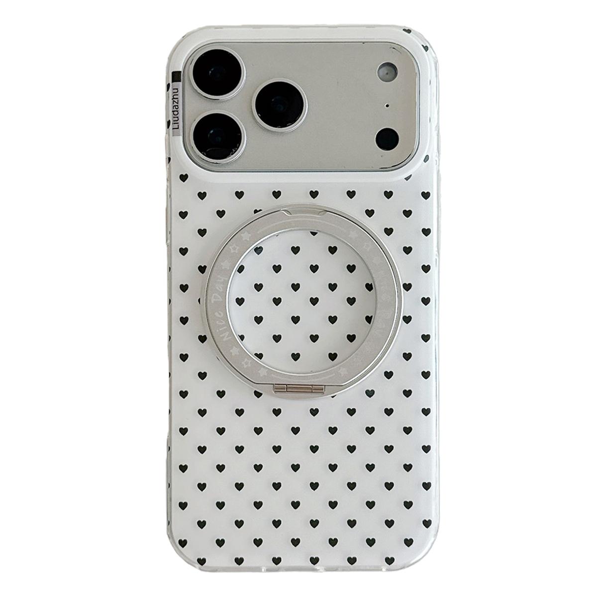 For iPhone 17 Pro Minimalist Heart Pattern 360 Rotating Holder Magnetic Phone Case - White - EDA009790602A