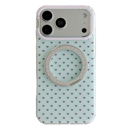 For iPhone 17 Pro Minimalist Heart Pattern 360 Rotating Holder Magnetic Phone Case - Light Green - EDA009790602B