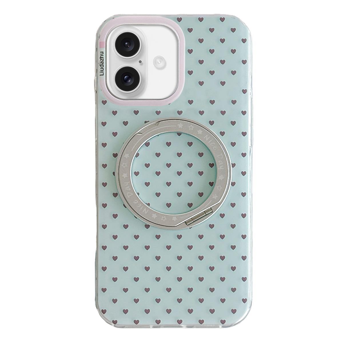 For iPhone 17 Minimalist Heart Pattern 360 Rotating Holder Magnetic Phone Case - Light Green - EDA009790603B