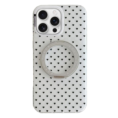 For iPhone 16 Pro Max Minimalist Heart Pattern 360 Rotating Holder Magnetic Phone Case - White - EDA009790604A