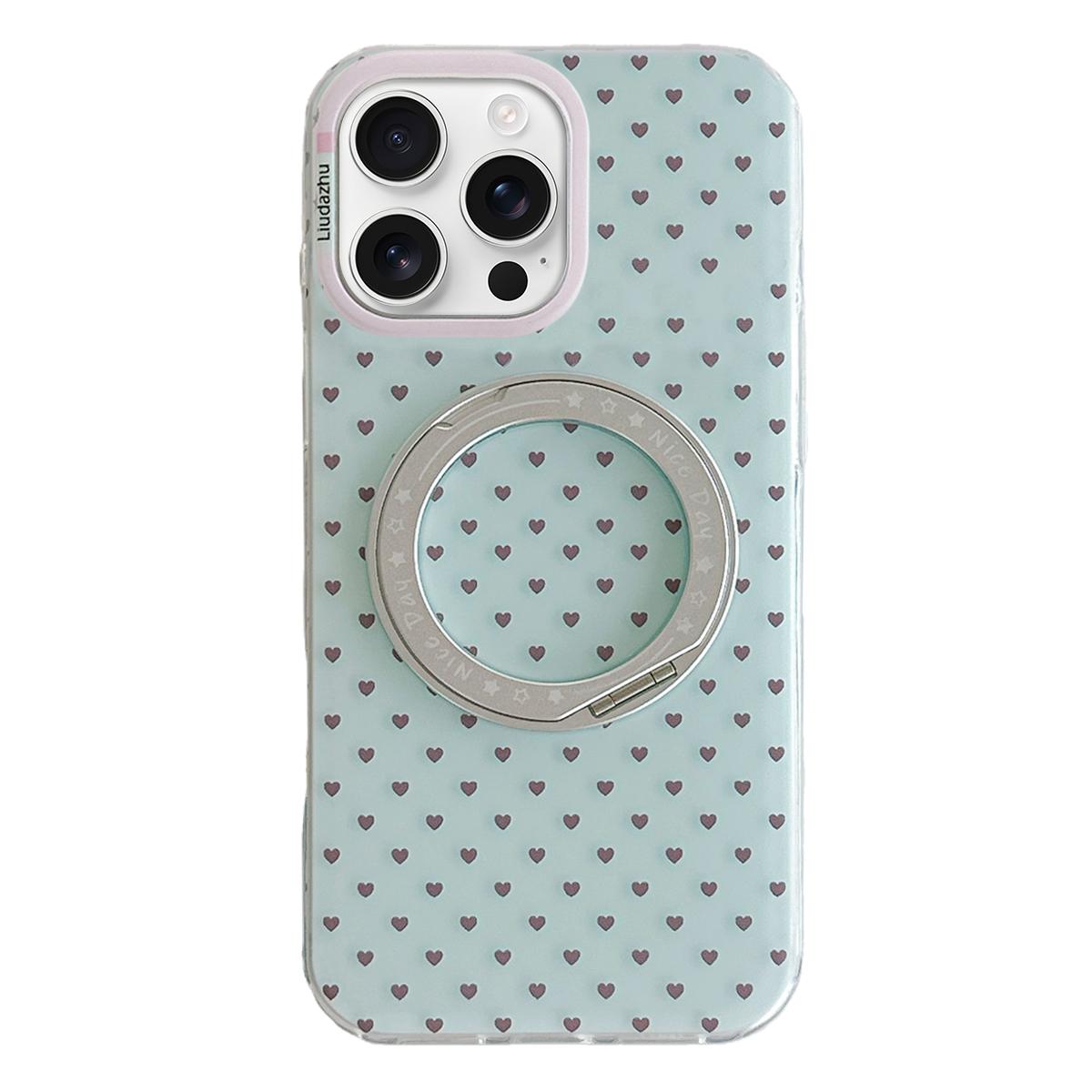 For iPhone 16 Pro Minimalist Heart Pattern 360 Rotating Holder Magnetic Phone Case - Light Green - EDA009790605B