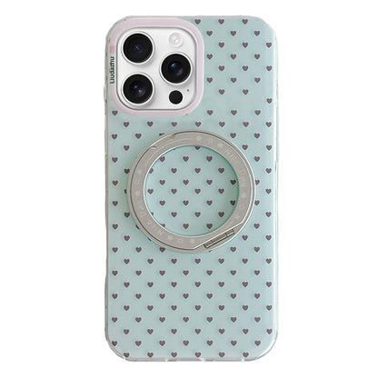 For iPhone 16 Pro Minimalist Heart Pattern 360 Rotating Holder Magnetic Phone Case - Light Green - EDA009790605B
