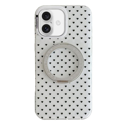 For iPhone 16 Minimalist Heart Pattern 360 Rotating Holder Magnetic Phone Case - White - EDA009790606A