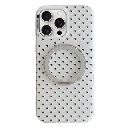 For iPhone 15 Pro Max Minimalist Heart Pattern 360 Rotating Holder Magnetic Phone Case - White - EDA009790607A