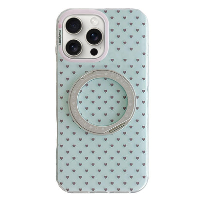 For iPhone 15 Pro Max Minimalist Heart Pattern 360 Rotating Holder Magnetic Phone Case - Light Green - EDA009790607B