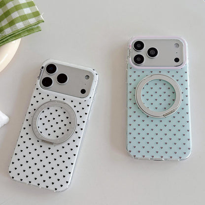 For iPhone 16 Pro Minimalist Heart Pattern 360 Rotating Holder Magnetic Phone Case - Light Green - EDA009790605B