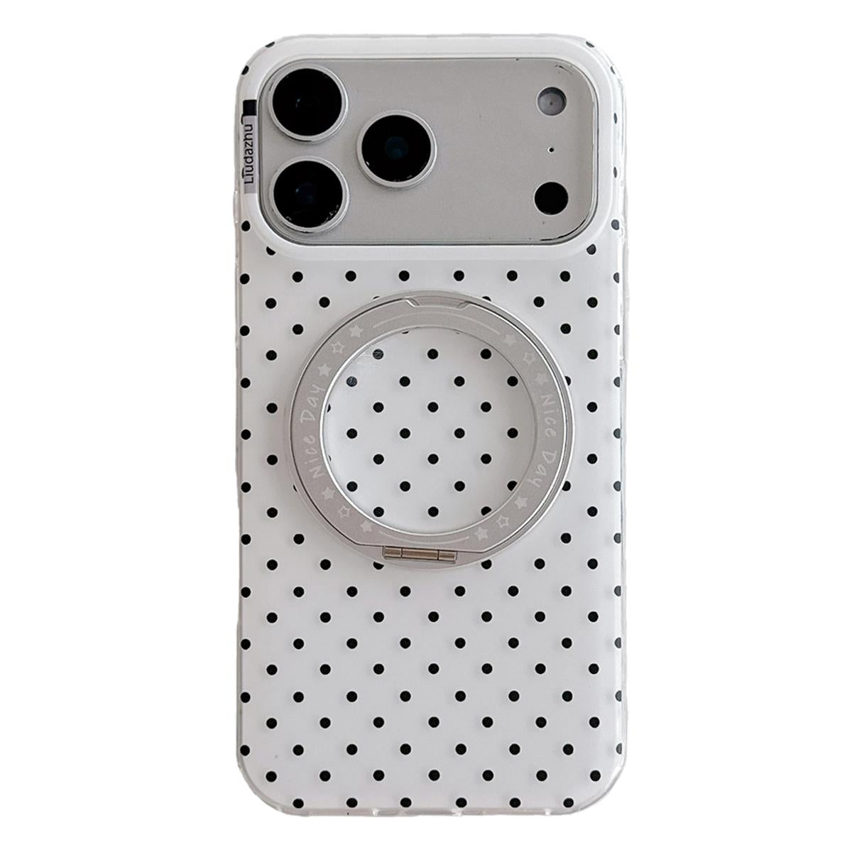 For iPhone 17 Pro Max Minimalist Point Pattern 360 Rotating Holder Magnetic Phone Case - White - EDA009790701A