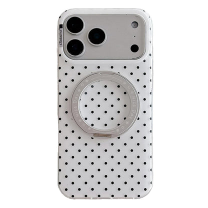 For iPhone 17 Pro Max Minimalist Point Pattern 360 Rotating Holder Magnetic Phone Case - White - EDA009790701A