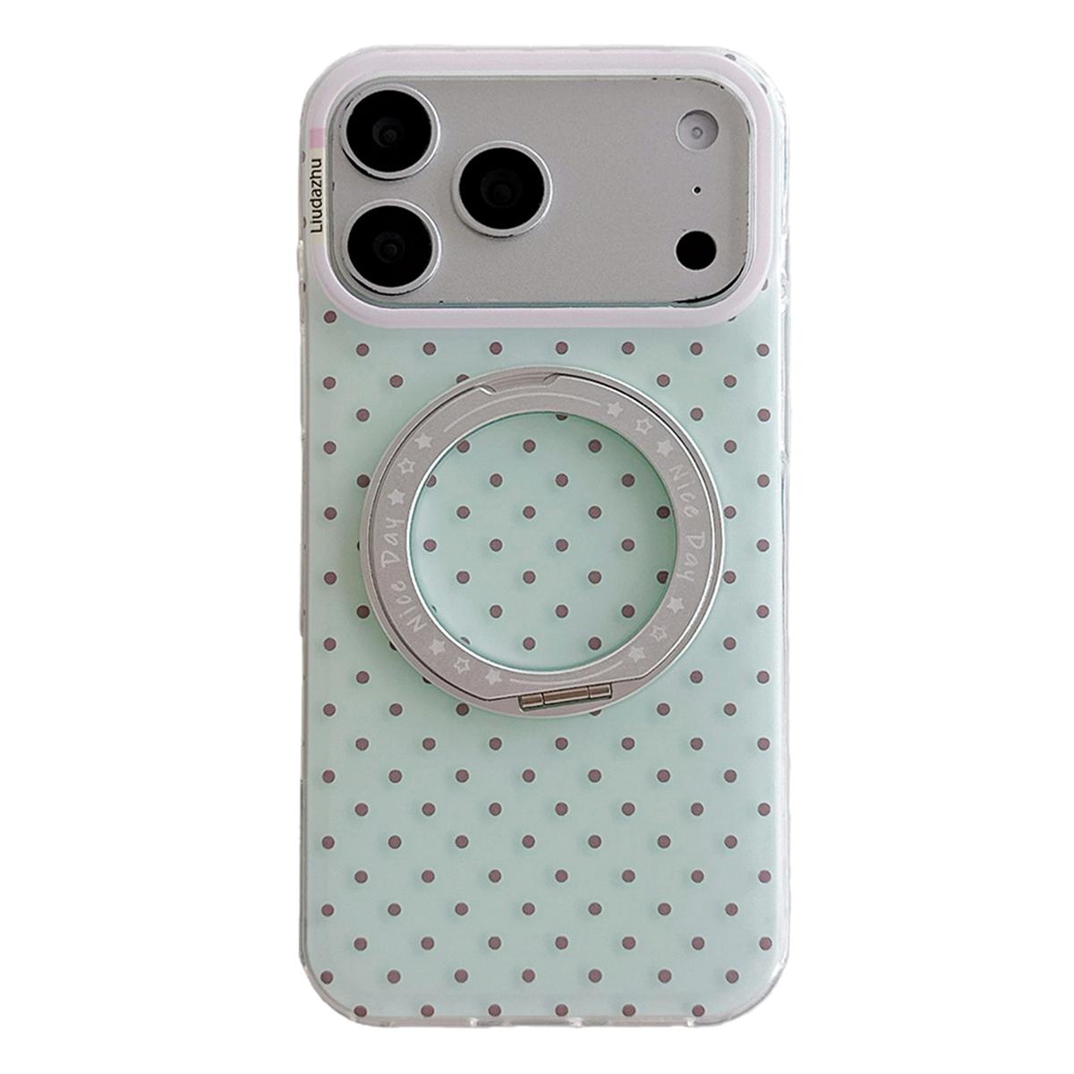 For iPhone 17 Pro Max Minimalist Point Pattern 360 Rotating Holder Magnetic Phone Case - Light Green - EDA009790701B