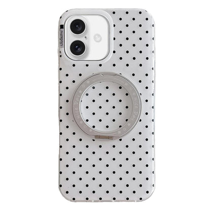 For iPhone 17 Minimalist Point Pattern 360 Rotating Holder Magnetic Phone Case - White - EDA009790703A