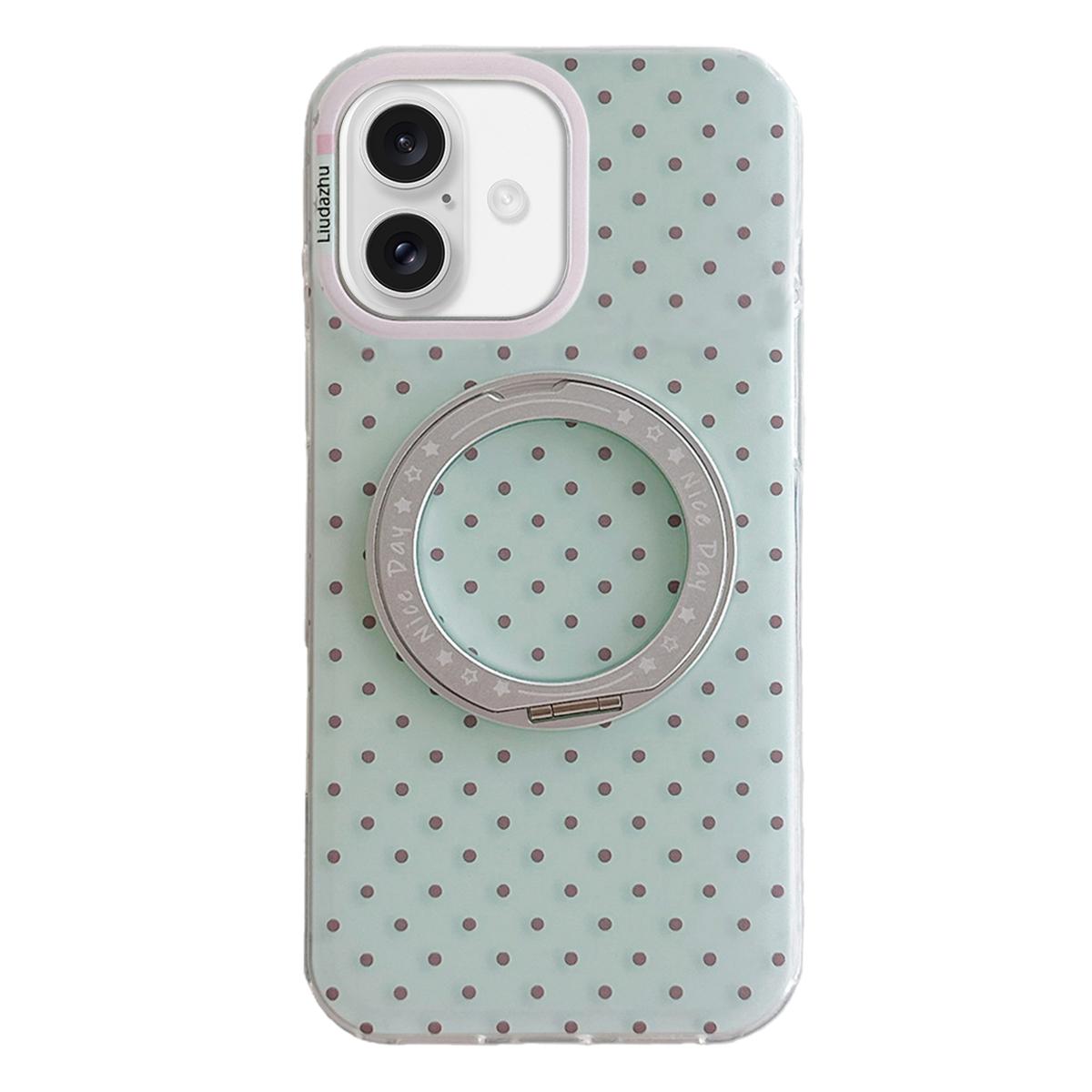 For iPhone 17 Minimalist Point Pattern 360 Rotating Holder Magnetic Phone Case - Light Green - EDA009790703B