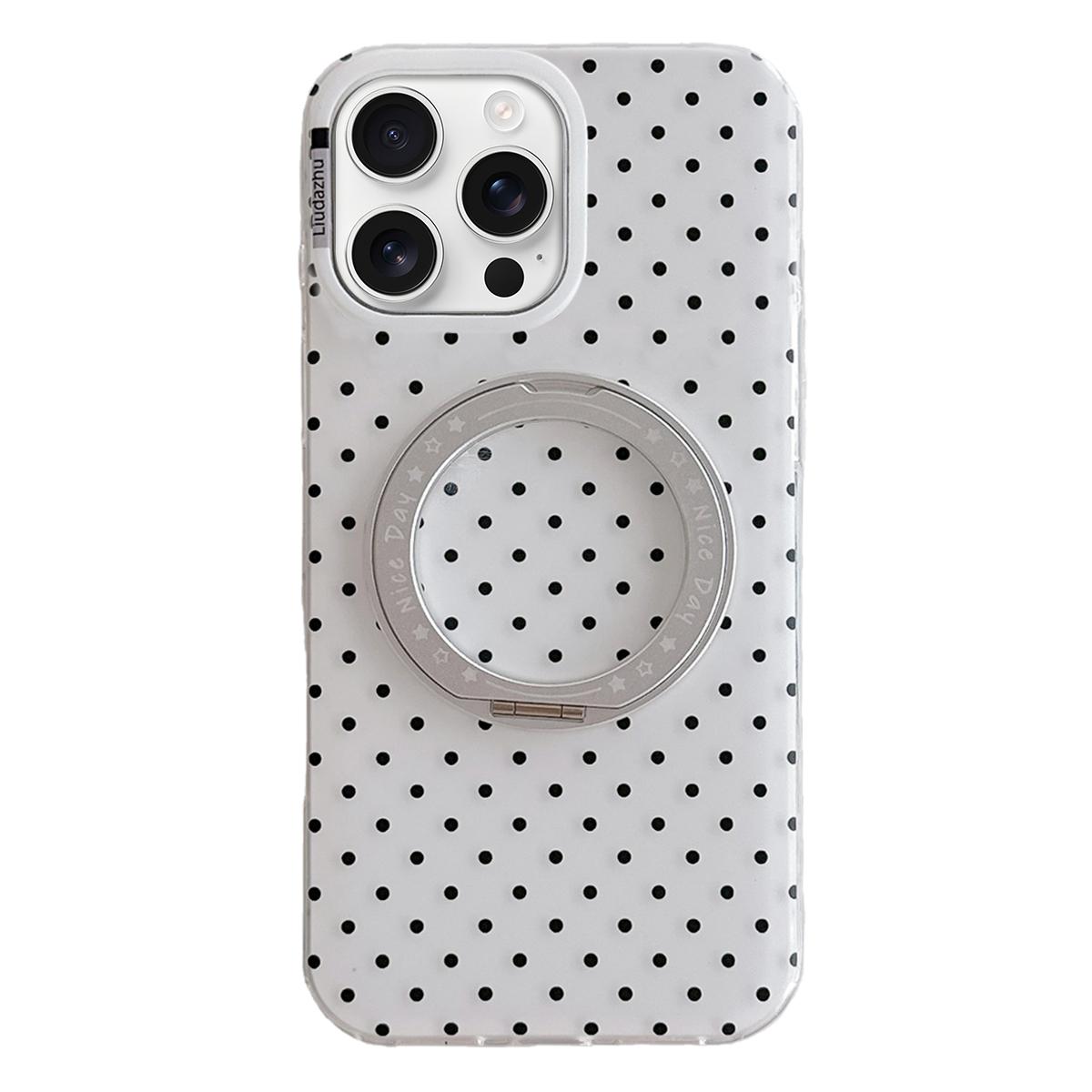 For iPhone 16 Pro Minimalist Point Pattern 360 Rotating Holder Magnetic Phone Case - White - EDA009790705A