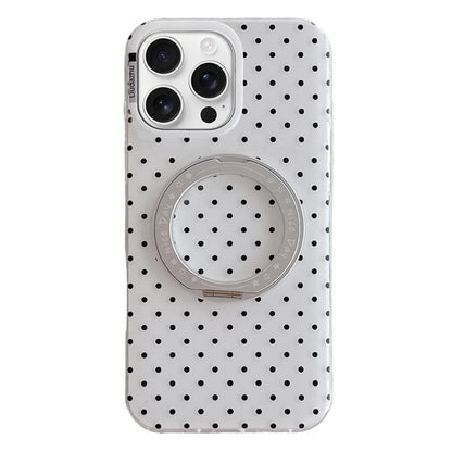 For iPhone 16 Pro Minimalist Point Pattern 360 Rotating Holder Magnetic Phone Case - White - EDA009790705A