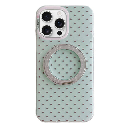 For iPhone 16 Pro Minimalist Point Pattern 360 Rotating Holder Magnetic Phone Case - Light Green - EDA009790705B