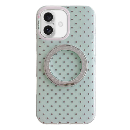 For iPhone 16 Minimalist Point Pattern 360 Rotating Holder Magnetic Phone Case - Light Green - EDA009790706B