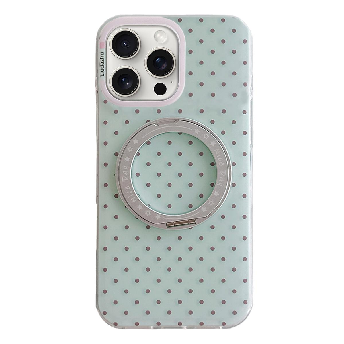 For iPhone 15 Pro Max Minimalist Point Pattern 360 Rotating Holder Magnetic Phone Case - Light Green - EDA009790707B