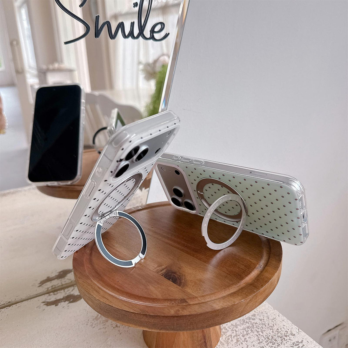 For iPhone 17 Minimalist Point Pattern 360 Rotating Holder Magnetic Phone Case - White - EDA009790703A