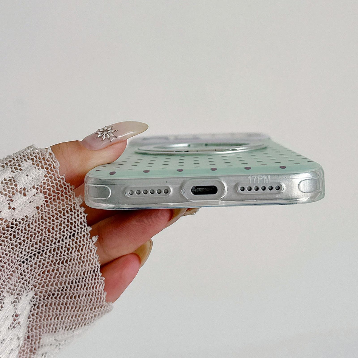For iPhone 17 Minimalist Point Pattern 360 Rotating Holder Magnetic Phone Case - White - EDA009790703A