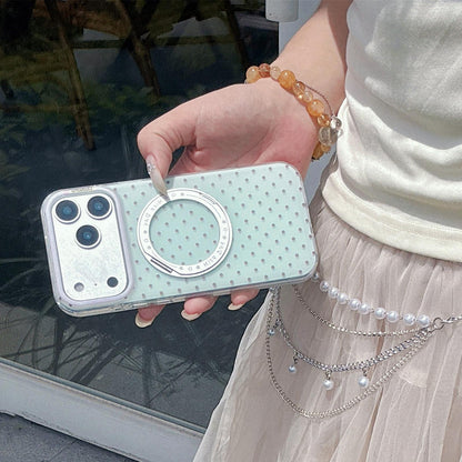 For iPhone 17 Pro Max Minimalist Point Pattern 360 Rotating Holder Magnetic Phone Case - White - EDA009790701A