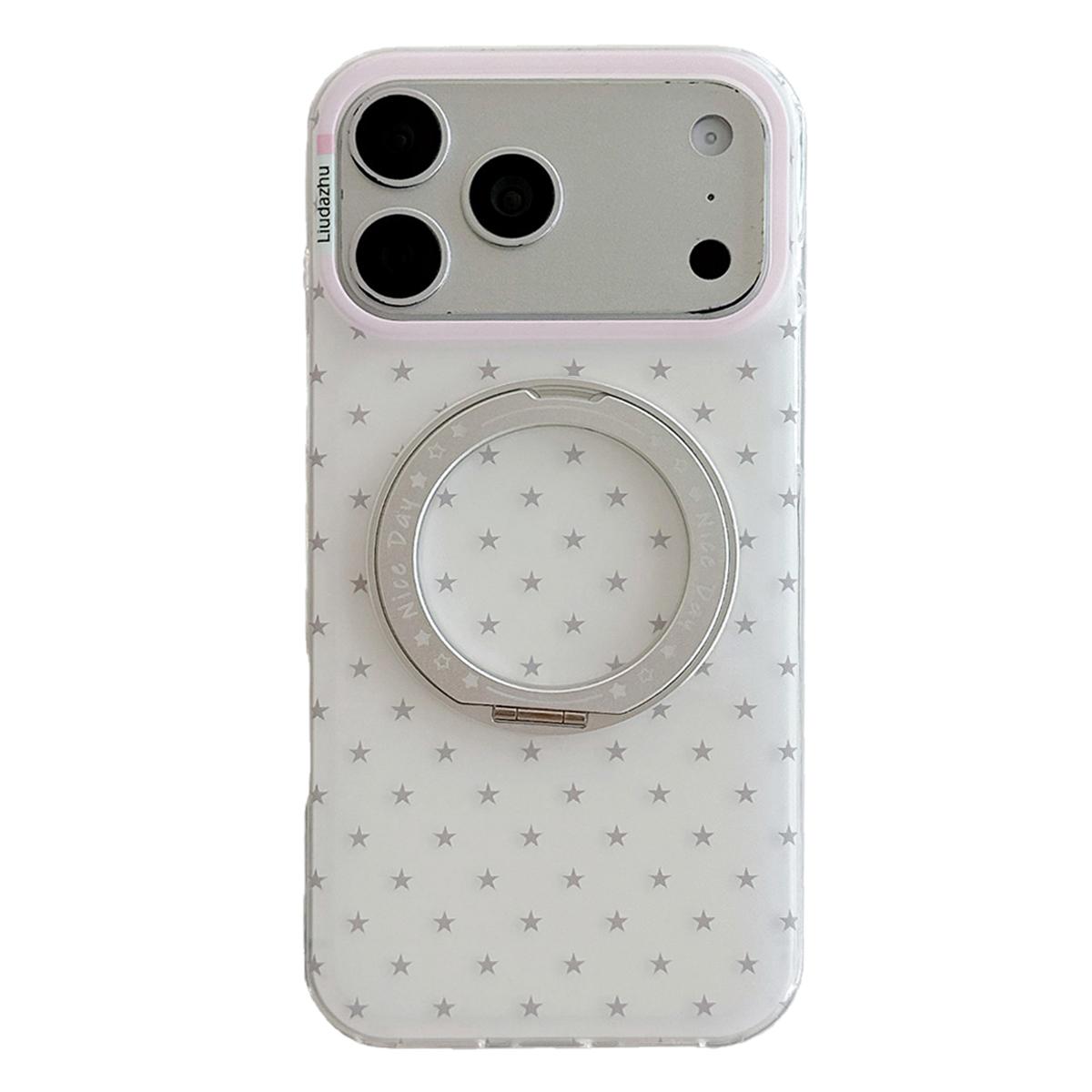 For iPhone 17 Pro Max Minimalist Star Pattern 360 Rotating Holder Magnetic Phone Case - White - EDA009790801A