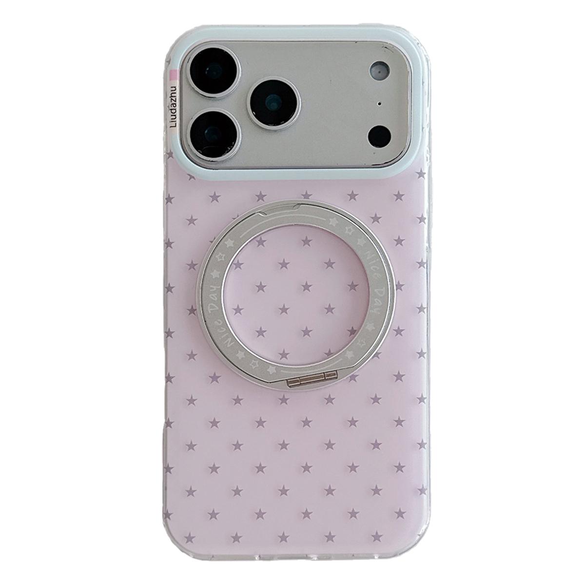 For iPhone 17 Pro Minimalist Star Pattern 360 Rotating Holder Magnetic Phone Case - Light Pink - EDA009790802B