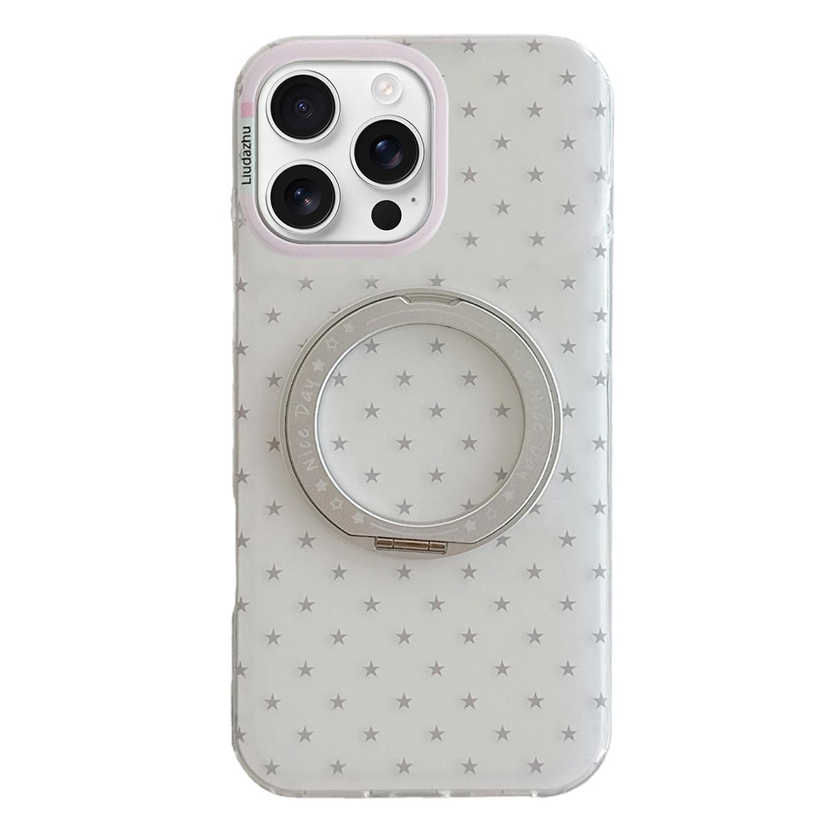 For iPhone 16 Pro Max Minimalist Star Pattern 360 Rotating Holder Magnetic Phone Case - White - EDA009790804A