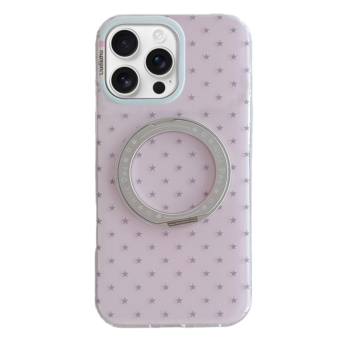 For iPhone 16 Pro Max Minimalist Star Pattern 360 Rotating Holder Magnetic Phone Case - Light Pink - EDA009790804B