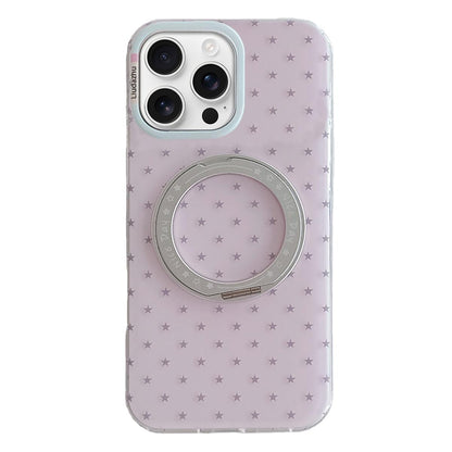 For iPhone 16 Pro Minimalist Star Pattern 360 Rotating Holder Magnetic Phone Case - Light Pink - EDA009790805B