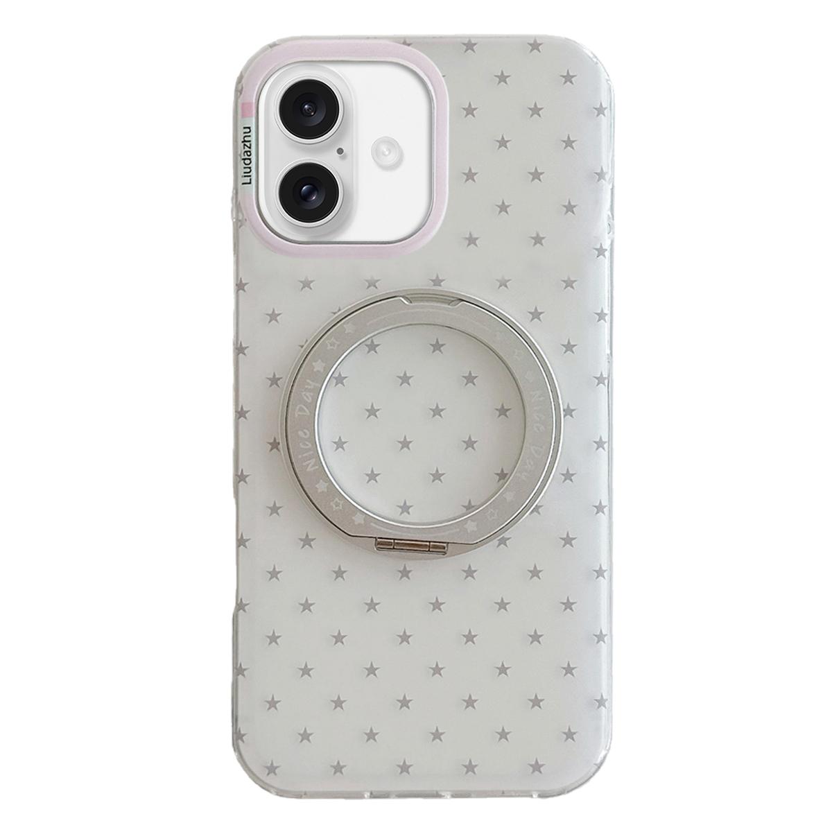 For iPhone 16 Minimalist Star Pattern 360 Rotating Holder Magnetic Phone Case - White - EDA009790806A