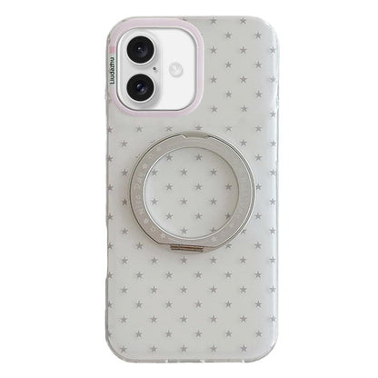 For iPhone 16 Minimalist Star Pattern 360 Rotating Holder Magnetic Phone Case - White - EDA009790806A
