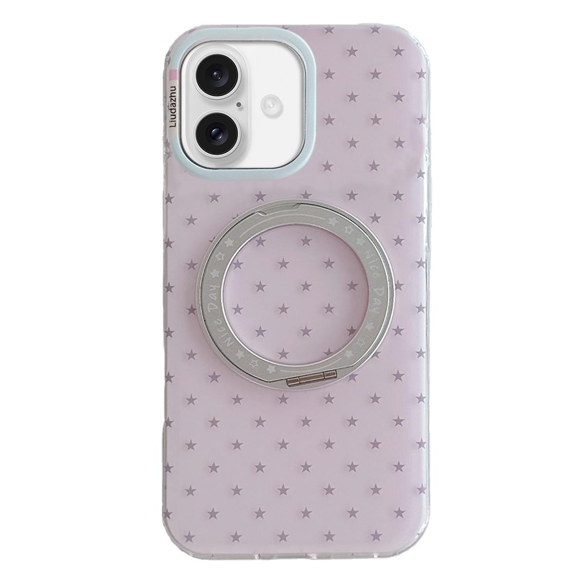 For iPhone 16 Minimalist Star Pattern 360 Rotating Holder Magnetic Phone Case - Light Pink - EDA009790806B