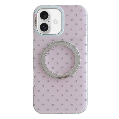 For iPhone 16 Minimalist Star Pattern 360 Rotating Holder Magnetic Phone Case - Light Pink - EDA009790806B