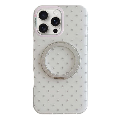 For iPhone 15 Pro Max Minimalist Star Pattern 360 Rotating Holder Magnetic Phone Case - White - EDA009790807A