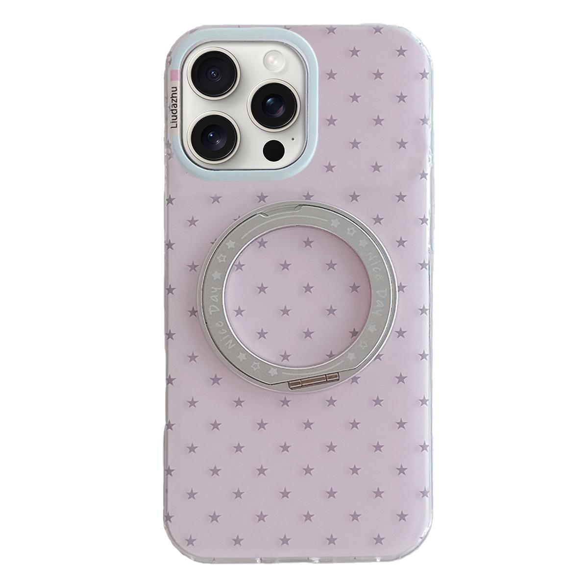 For iPhone 15 Pro Max Minimalist Star Pattern 360 Rotating Holder Magnetic Phone Case - Light Pink - EDA009790807B