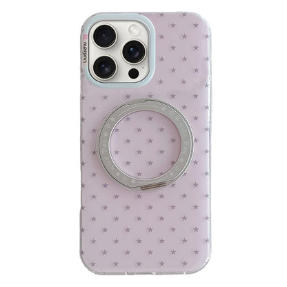For iPhone 15 Pro Max Minimalist Star Pattern 360 Rotating Holder Magnetic Phone Case - Light Pink - EDA009790807B