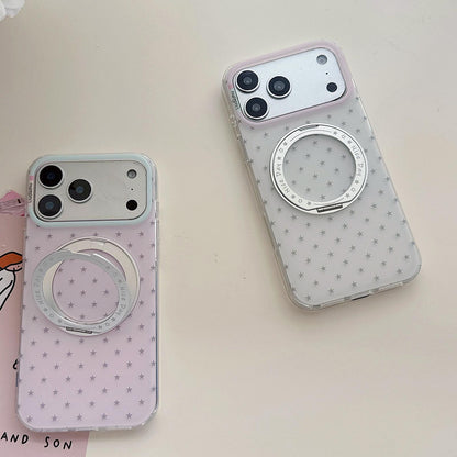 For iPhone 15 Pro Max Minimalist Star Pattern 360 Rotating Holder Magnetic Phone Case - Light Pink - EDA009790807B