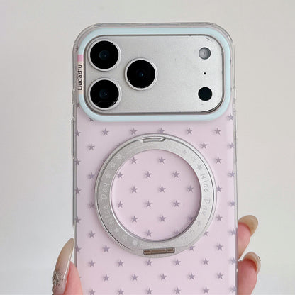 For iPhone 17 Pro Minimalist Star Pattern 360 Rotating Holder Magnetic Phone Case - White - EDA009790802A