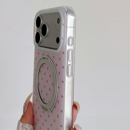 For iPhone 16 Pro Minimalist Star Pattern 360 Rotating Holder Magnetic Phone Case - Light Pink - EDA009790805B