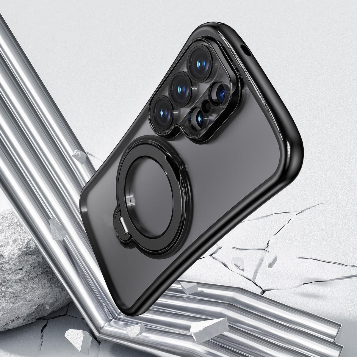 For Samsung Galaxy S26 Ultra 5G 360 Degree Rotation Holder Magnetic Electroplated Phone Case - Black - EDA009791002A